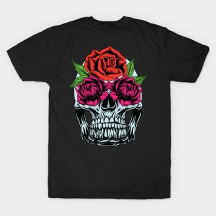 skull and flowers illustration design T-Shirt